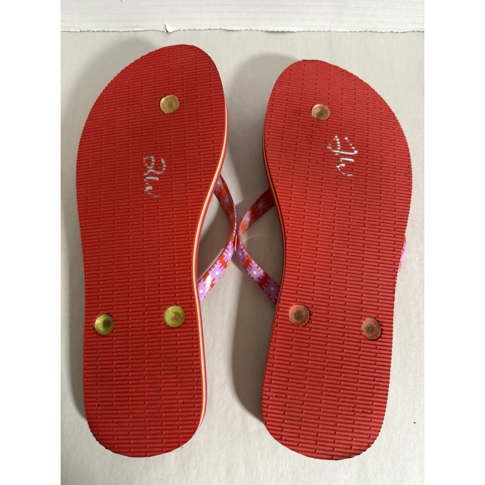 Vera Bradley Floral Multicolor Orange Pink Padded Womans Flip Flops 9/10 Sandals - Picture 2 of 7